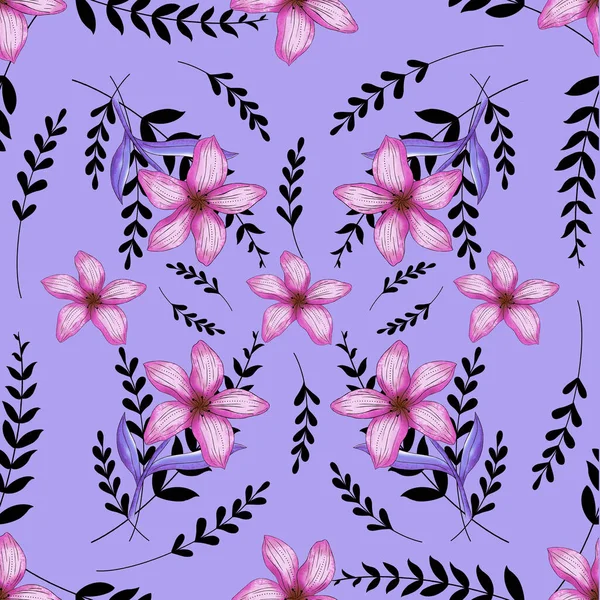 Leylak arkaplanda pembe çiçek deseni