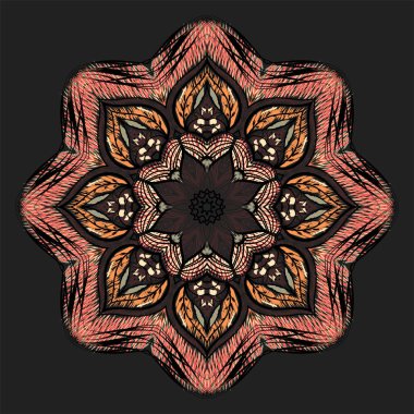 Stil, dekorasyon, tasarım için siyah arka plan üzerine nakış güzel mandala süs dikiş