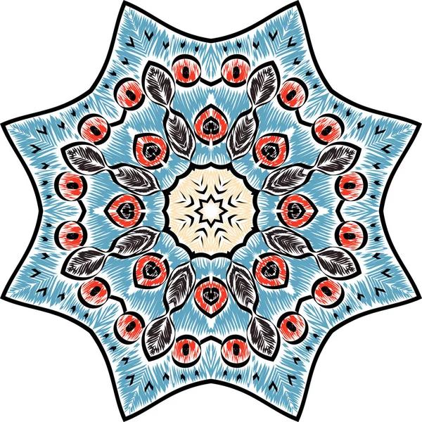 Beau Mandala Ornement Broderie Style Points Décoration Sur Fond Blanc — Image vectorielle