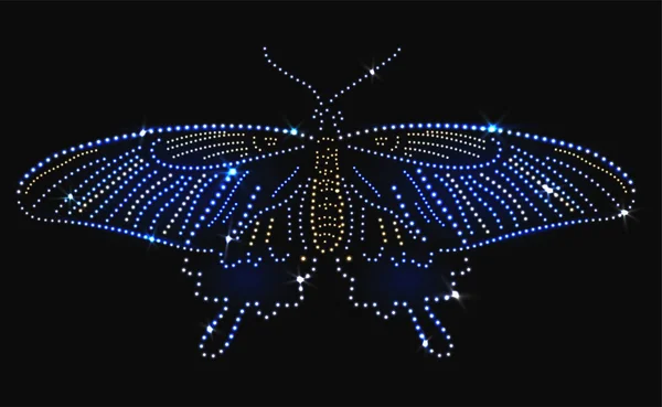 Schmetterling Mit Edelsteinen Auf Schwarzem Hintergrund — Stockvektor