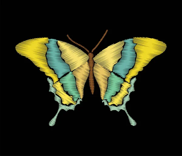 Красочная Бабочка Стиле Вышивки Черном Фоне — стоковый вектор