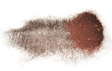 Kahverengi glitter beyaz arka plan üzerinde parıldıyor. Güzel zemin için VIP tasarım, moda, makyaj, tırnak sanat, alışveriş, kartları tasarımı, güzellik kavramı