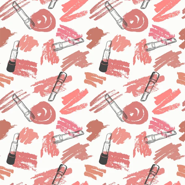 Vector Seamless Pattern Trendy Nude Shades Lipstick White Background Illustration — Stock Vector