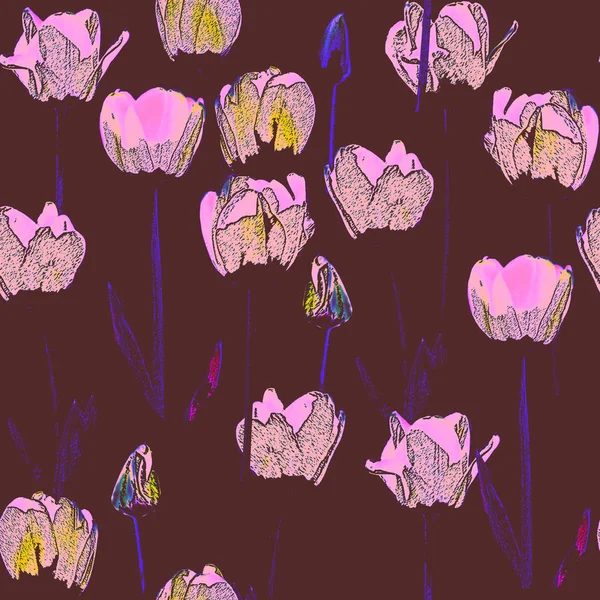 Seamless Pattern Tulips Vintage Grunge Background Perfect Print Fabric Wrapping — Stock Photo, Image