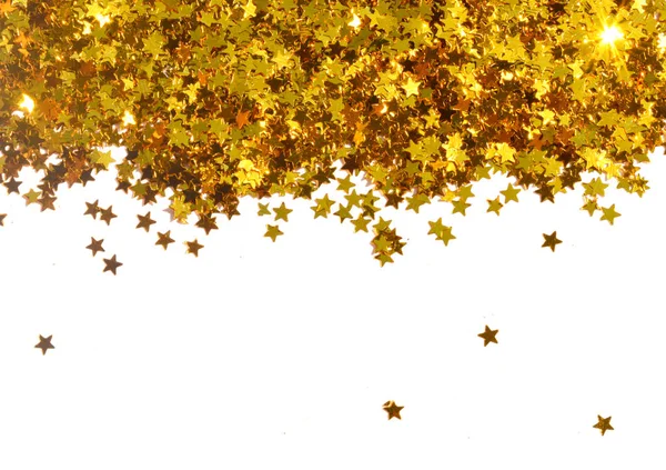 Glittering Golden Stars White Background — Stock Photo, Image