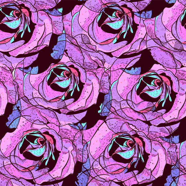 Patrón Sin Costuras Con Rosas Rosadas Púrpuras Hermoso Fondo — Archivo Imágenes Vectoriales