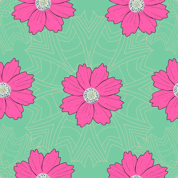 Nahtloses Muster Mit Blumen Und Mandalas Schöner Hintergrund — Stockvektor