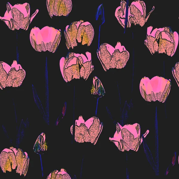 Seamless Pattern Tulips Vintage Grunge Background — Stock Photo, Image