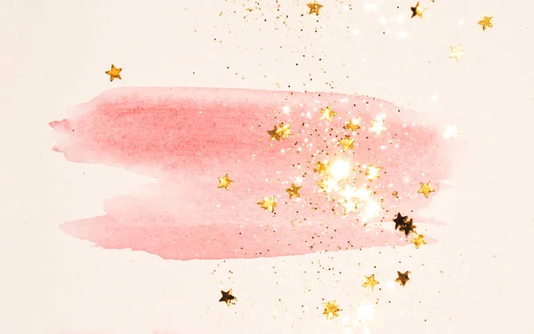 Arany Csillogó Csillogó Csillag Rózsaszín Absztrakt Akvarell Splash Vintage Nosztalgikus — Stock Fotó