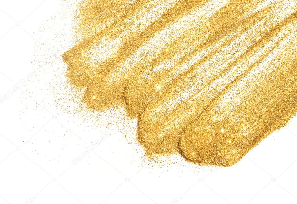 Textured background with golden glitter sparkle on white