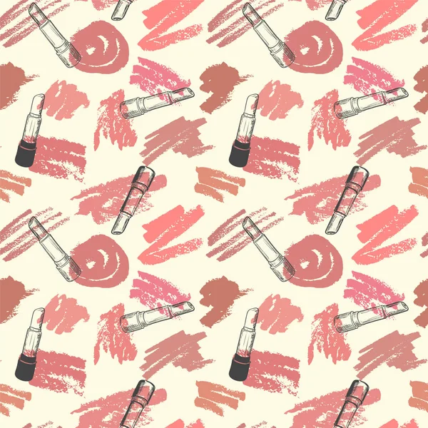 Vector Seamless Pattern Trendy Nude Shades Lipstick White Background Illustration — Stock Vector