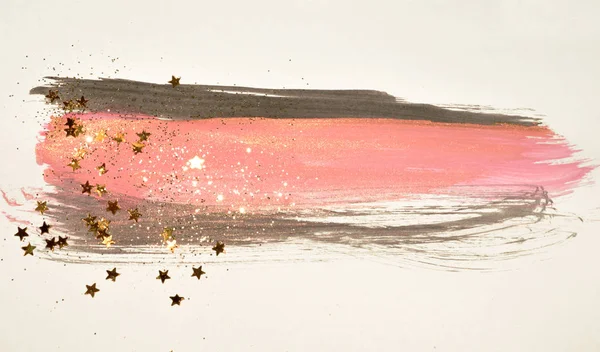 Золотой Блеск Сверкающие Звезды Абстрактных Розовых Черных Акварельных Брызгах Винтажных — стоковое фото