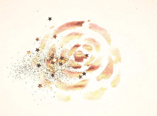 Étoiles Dorées Scintillantes Scintillantes Sur Aquarelle Fleur Rose Aux Couleurs — Photo