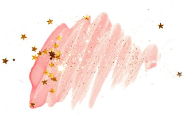 Altın glitter ve soyut pembe suluboya sıçrama vintage nostaljik renklerde üzerinde parlak yıldız.
