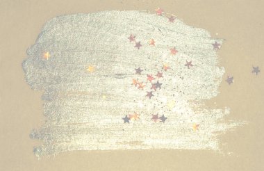 Altın glitter ve soyut mavi suluboya sıçrama vintage nostaljik renklerde üzerinde parlak yıldız.