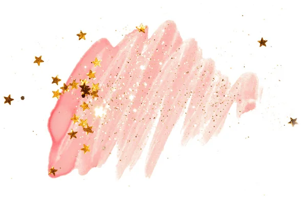 Χρυσά Glitter Και Λαμπερά Αστέρια Στην Αφηρημένη Ροζ Ακουαρέλα Βουτιά — Φωτογραφία Αρχείου
