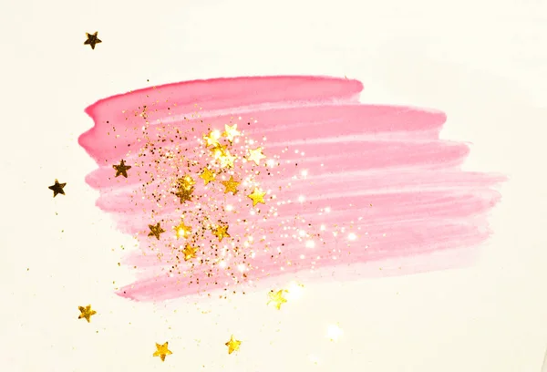 Gyllene Glitter Och Glittrande Stjärnor Abstrakt Rosa Akvarell Splash Vintage — Stockfoto