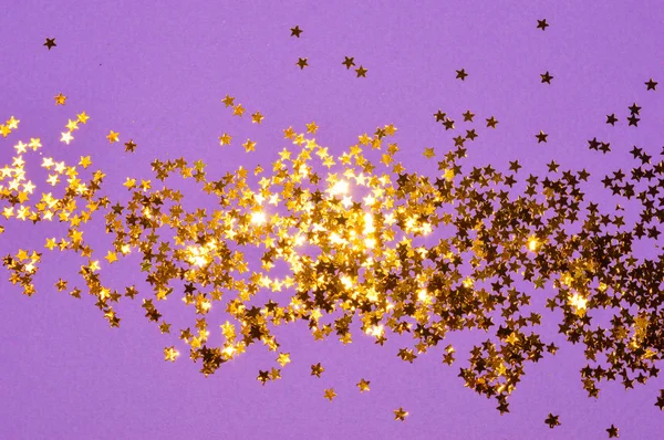 Golden Glitter Stars Purple Background Vintage Colors — Stock Photo, Image