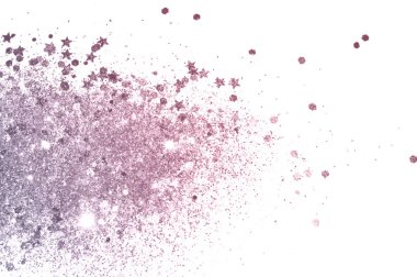 Vintage renklerde beyaz arka planda mor parıltı ve ışıltılı yıldızlar