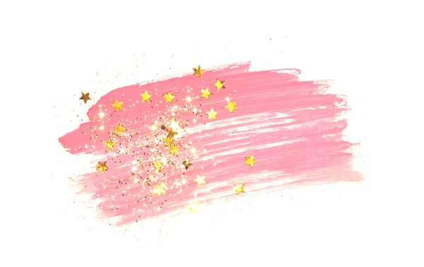 Brilho Dourado Estrelas Brilhantes Respingo Aquarela Rosa Abstrato Fundo Branco — Fotografia de Stock