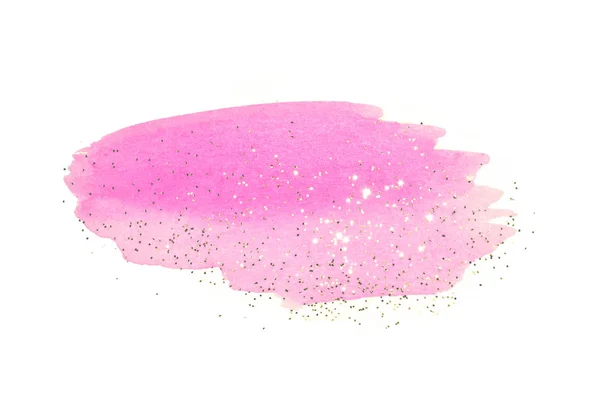Golden Glitter Abstract Pink Watercolor Splash White Background — Stock Photo, Image