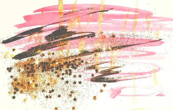 Χρυσά Glitter Και Λαμπερά Αστέρια Στην Αφηρημένη Ροζ Μαύρο Και — Φωτογραφία Αρχείου