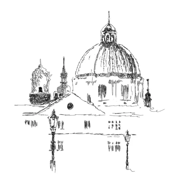 Vektorová Kresba Evropských Budov Orientační Bod Kreslené Ilustrace Černobílých Barvách — Stockový vektor