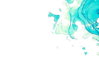 Alkol mürekkep çizim, beyaz arka plan üzerinde suluboya mavi leke