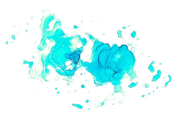 Dibujo Tinta Alcohol Mancha Azul Acuarela Sobre Fondo Blanco — Foto de Stock