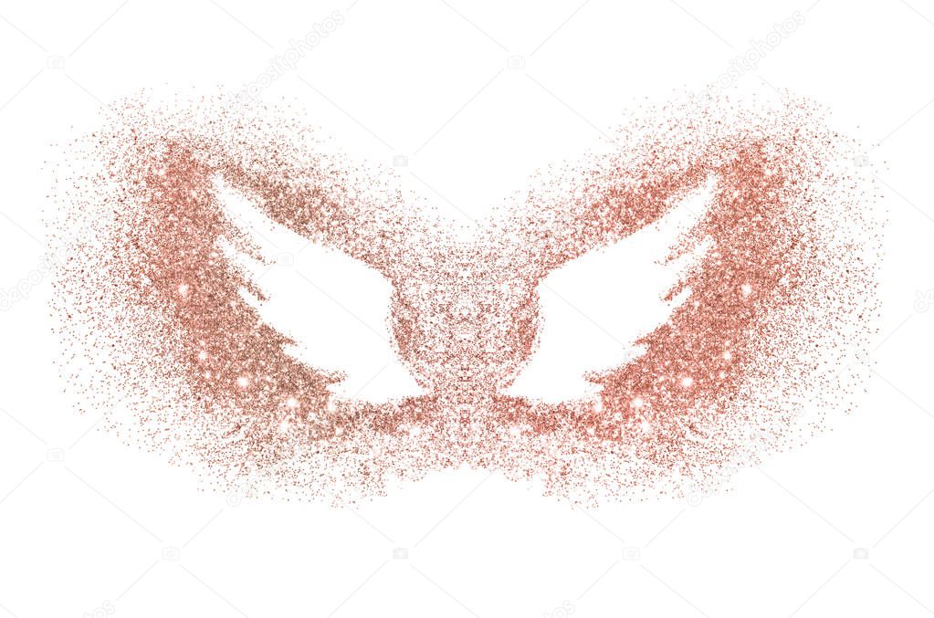 Abstract wings of rose gold glitter on white background - interesting and beautiful element for your design