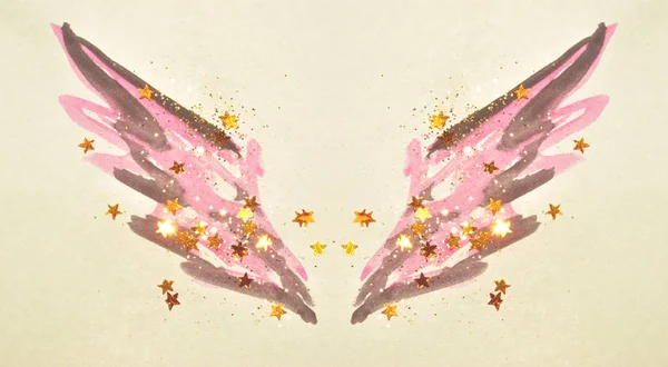 Golden Glitter Glittering Stars Abstract Pink Black Watercolor Wings Vintage — Stock Photo, Image