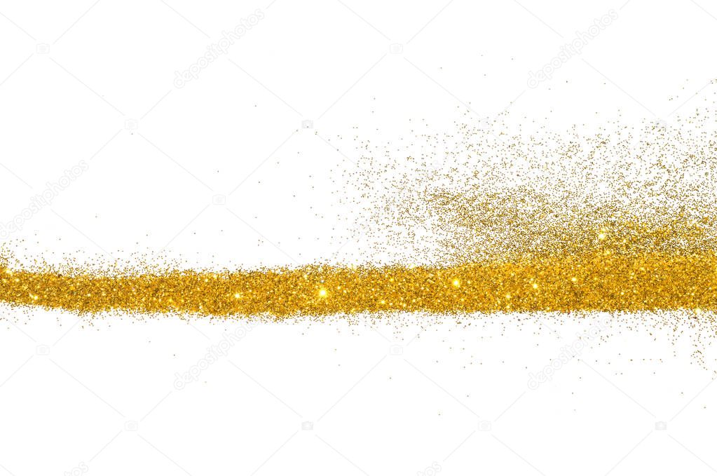 Background with golden glitter sparkle on white