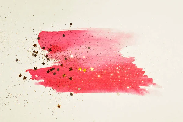 Gyllene Glitter Och Glittrande Stjärnor Abstrakt Rosa Akvarell Splash Vintage — Stockfoto