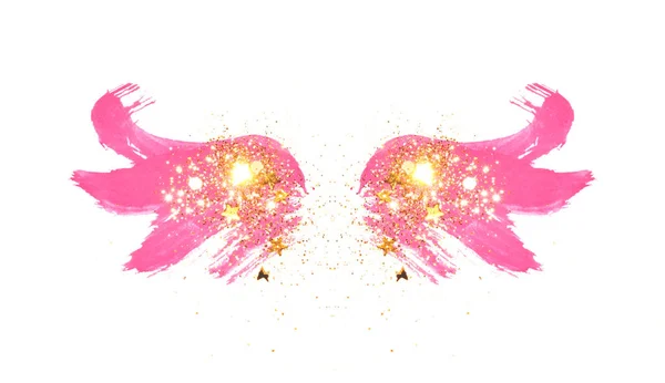 Golden Glitter Glittering Stars Abstract Pink Watercolor Wings Vintage Nostalgic — Stock Photo, Image