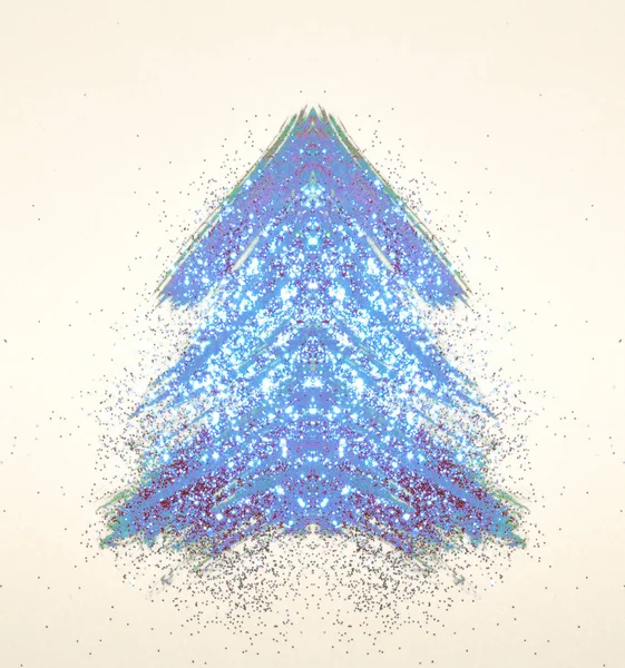抽象的な青の水彩上のグリッターヴィンテージ懐かしい色のクリスマスツリー 美しい魔法の木 — ストック写真