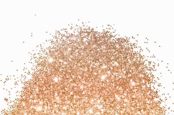 Rose gold glitter on white background