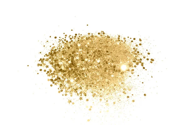 Gold glitter and glittering stars on white background in vintage colors