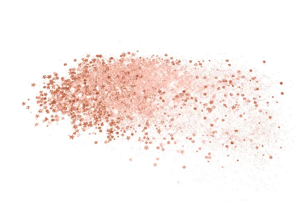 Rose gold glitter on white background