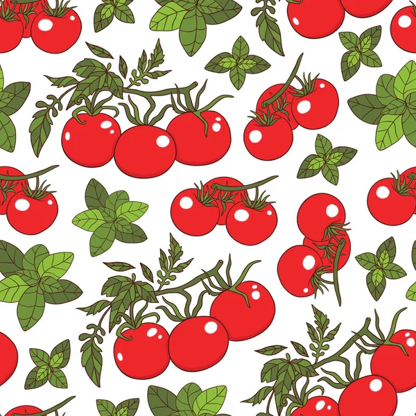 Basil and tomato seamless pattern. — Stock Vector