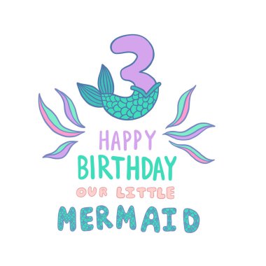 3 numara Mermaid kuyruk vektör çizim ile