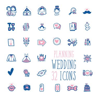 Düğün planlama simgeler koleksiyonu