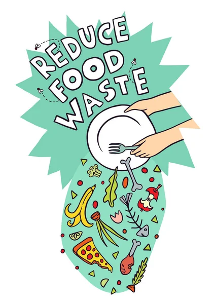Zmniejszyć ilustracja jedzenie kolor odpadów wektor — Wektor stockowy