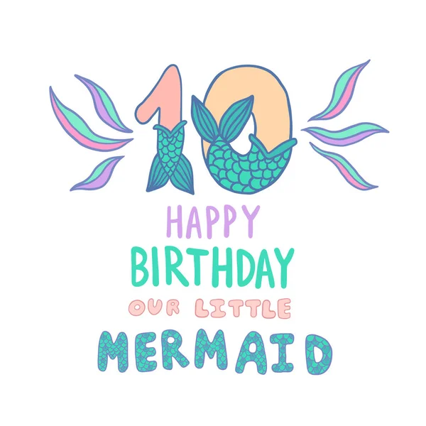 Number ten Mermaid kuyruk vektör çizim ile — Stok Vektör