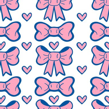 Pembe Doodle yay ve kalpleri Seamless modeli