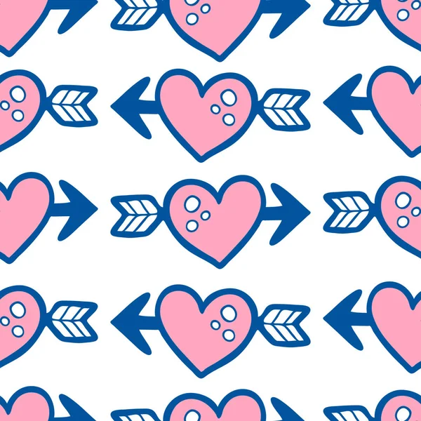 粉红色的心和箭无缝的模式 — 图库矢量图片
