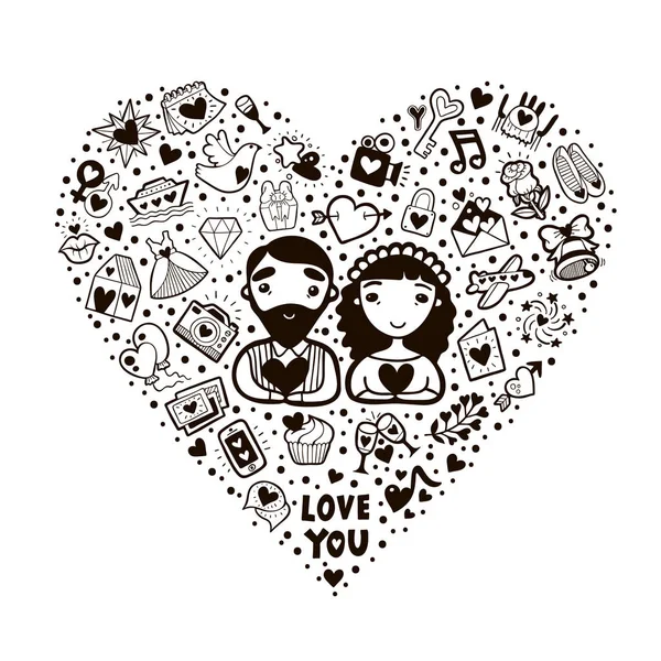 Vector Heart Shape Made Of Cute Doodles — Stock Vector