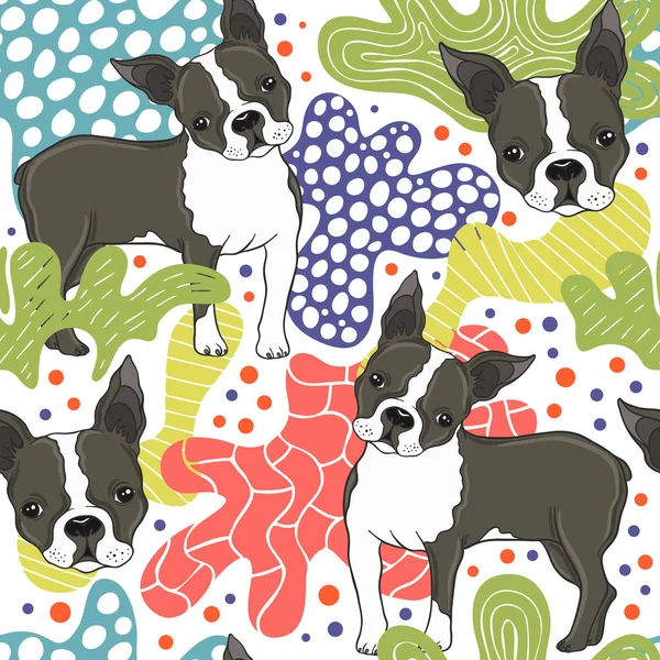 Boston Terrier hund abstrakta sömlösa mönster — Stock vektor