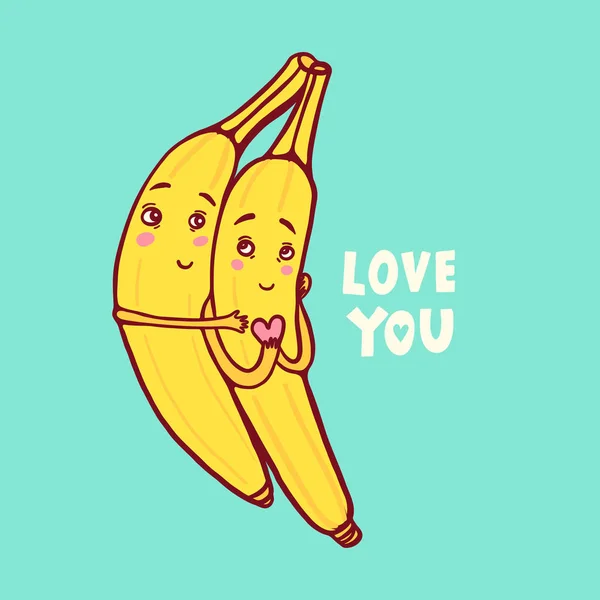 Banana pareja en el amor lindo vector ilustración — Archivo Imágenes Vectoriales