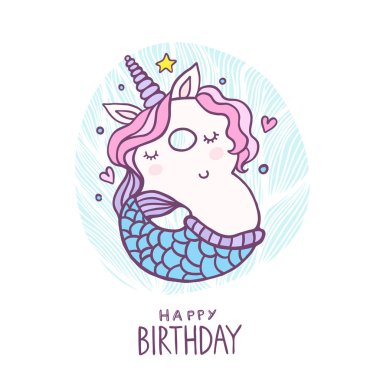 Sevimli sayı sekiz Mermaid Unicorn karakter vektör Illüstrasyon
