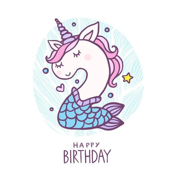 Cute Nomor Dua Mermaid Unicorn Karakter Vector Illustration - Stok Vektor
